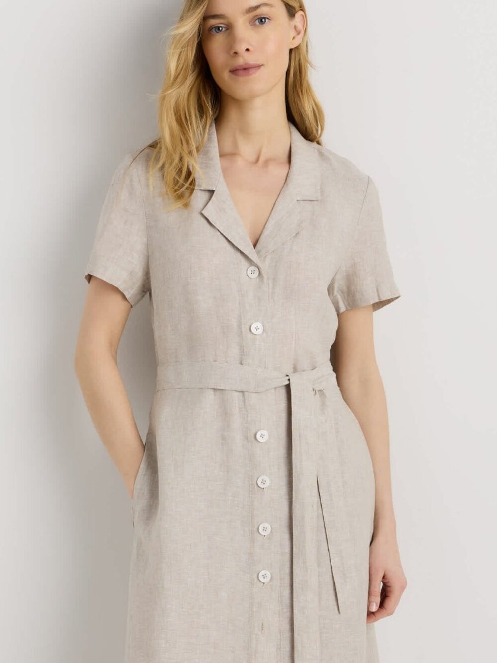 100% European Linen Button Front Dress in Flax